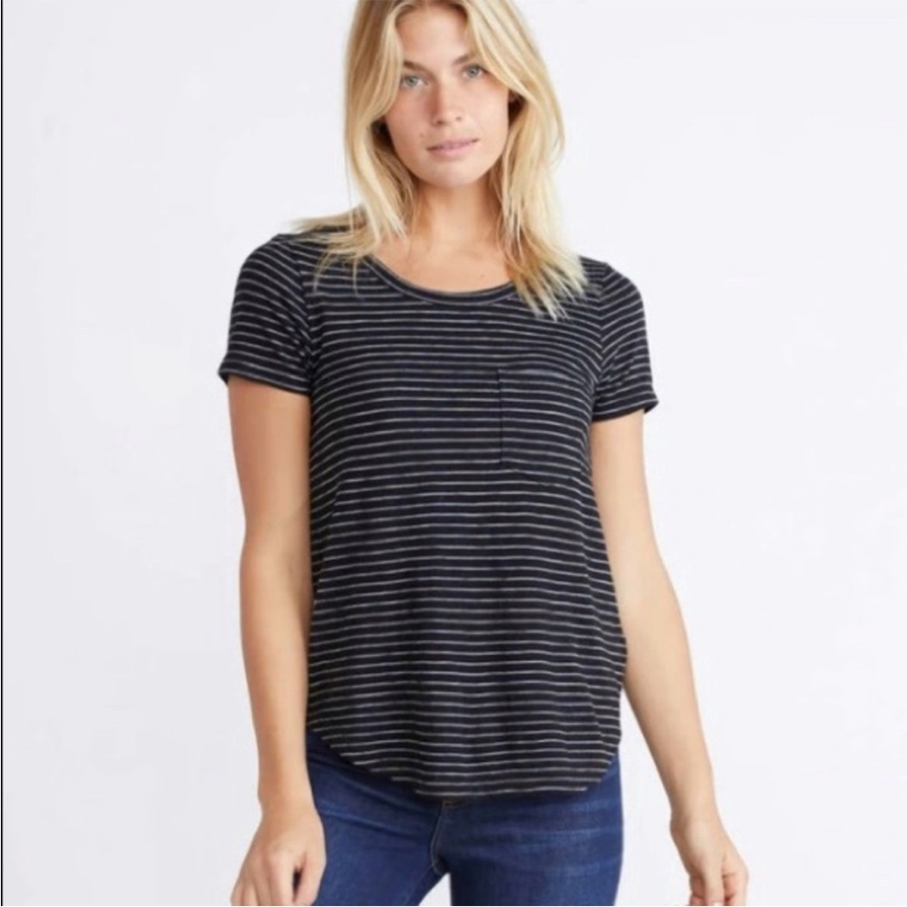 Marine Layer Boyfriend Saddle Black White Striped Short Sleeve Tee